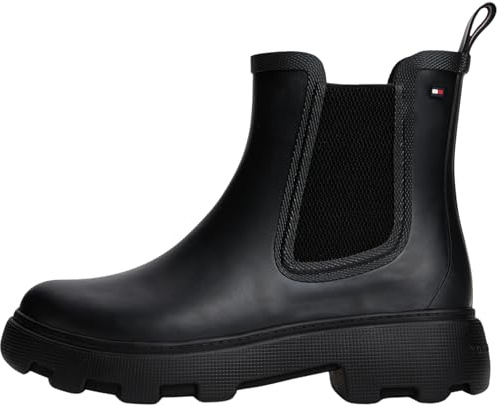 Tommy Hilfiger Women’s Flag Ankle Rain Boots with Warm Lining, Black (Black), 6.5