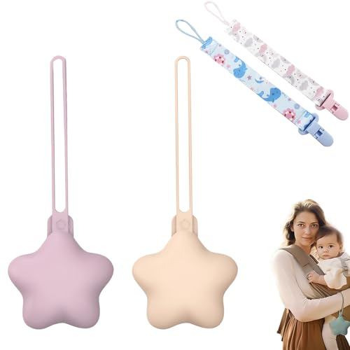 CUEMOON 2 Stück Schnulleretui in, Schnulleretui aus Silikon, Schnulleretui für unterwegs, Schnulleretui für Kinder, Hauttöne, Violett