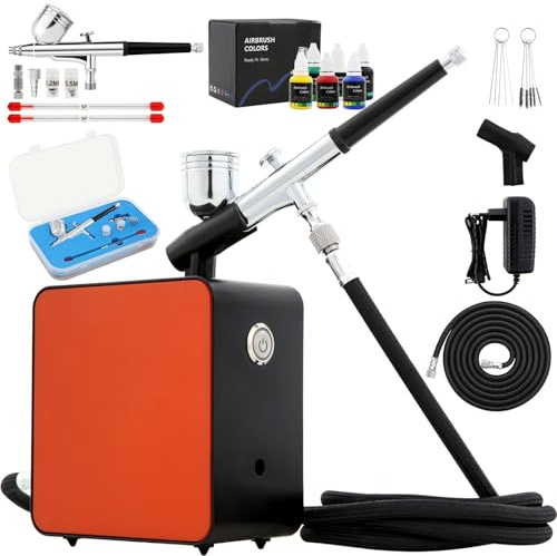 Mini Airbrush Kit with Air Compressor,15-25PSI High Pressure Air Brush Non-Clogging with 0.2/0.3/0.5mm Nozzle/Cleaning Sets,for Cake Decoration,Makeup,Art Craft,Nail Design