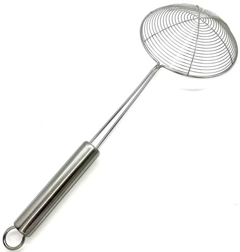 Cyoufine Schiumarola a ragno da 34,8 cm, in acciaio inox, per cucinare e friggere, mestolo per utensili da cucina, friggitrice.