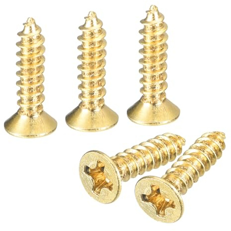sourcing map Lot de 60 vis à bois en laiton M3 x 12 mm Phillips à tête plate auto-taraudeuse pour charnières de porte, meubles en bois, appareils ménagers