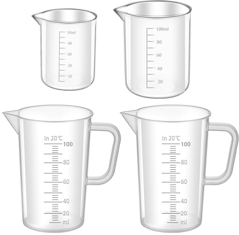 Messbecher Set 4 Stück Measuring Cups, Messbecher 50ml 100ml, Präzisions Hitzebeständig-Messbecher Kunststoff Ml-Messbecher mit Skala, für Labor Küche Waschmittel Chemikalien