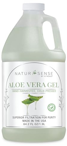 NTRSNS NaturSense 99% Organic Aloe Vera Gel 64.2 oz, Cold Pressed Pure Aloe for Face, Hair, Scalp, Sunburn, Dry Skin, Sensitive Skin, DIY Skincare, Unscented Refill Bottle. Made in USA