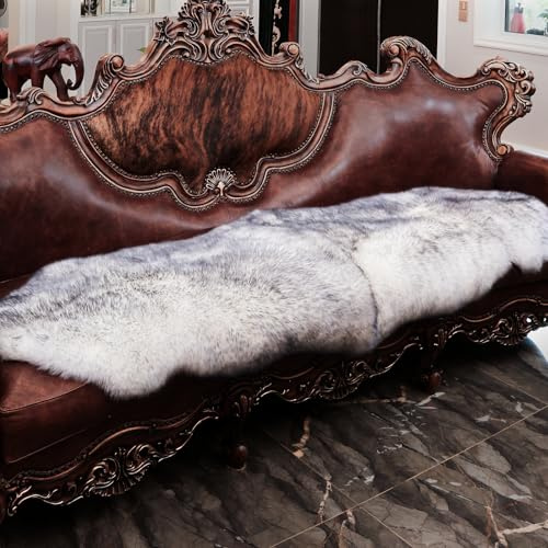 Fluffy Patchwork Sheepskin Rug with Little Patches, Fuzzy Shaggy Fur Genuine Wool Area Carpet for Bedroom Living Room Floor, Pray Pup Mat, Chair Sofa Seat Cover, Wolf Tipped, 2' x 6'
