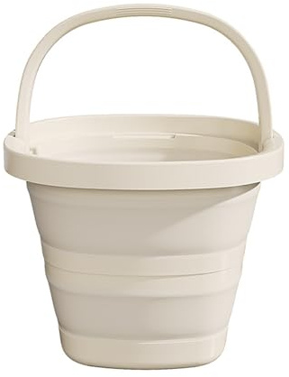 Faltbarer Eimer, 5L/10L, PP+TPR Material, Weiß, Platzsparend Zusammenklappbar (Cremefarbe, 10L)