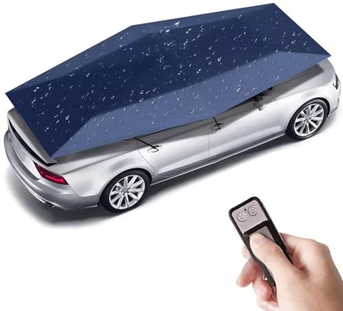 HTDRE Carpa para Coche Totalmente automática, cochera móvil de 4,2 m, sombrilla Plegable y portátil para Coche, Cubierta Parasol a Prueba de Sol, Color Azul