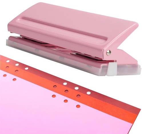 Accmuzzy hål med 6 hål, justerbara avstånd hål för A3 A4 A5 A6, metallhål för dagsplanering, personlig agenda och bindare, påfyllningssidor (rosa)