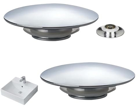 Azushwer Bathroom Sink Push Button Replacement Parts, 66mm Push Button Click Clack Plug, Basin Waste Drain Stoppers, Easy To Use, Durable, Silver, Brass