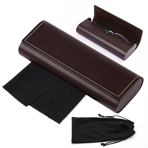Maxmoc Brillenetui Hardcase für Damen und Herren | Sonnenbrillen Etui Leder mit Brillenputztuch und Brillentasche, für Sonnenbrille Lesebrille Sportbrille