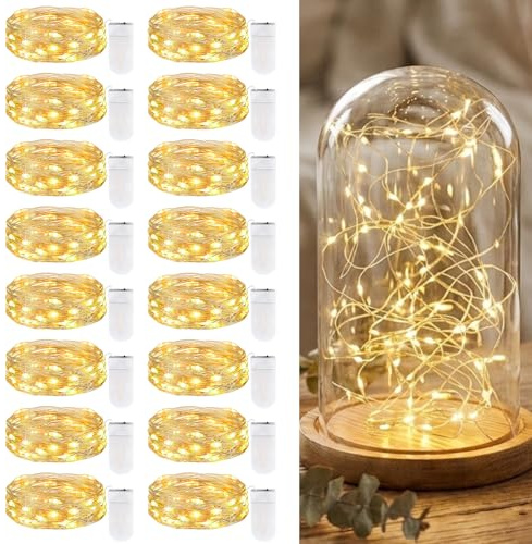 16 Stück LED Mini Lichterkette Mit Batterie, 2M 20LED Kupfer Drahtlichterkette Mini Lichterketten Batteriebetrieben, Micro Lichterkette Draht Wasserdichte für Weihnachten Party Innen DIY Deko,Warmweiß