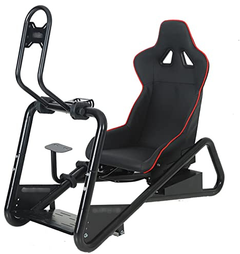 Racing Simulator Cockpit with Adjustable Steering Wheel, Foam and Leather Seat, Ergonomic Design for Enhanced Racing Experience
