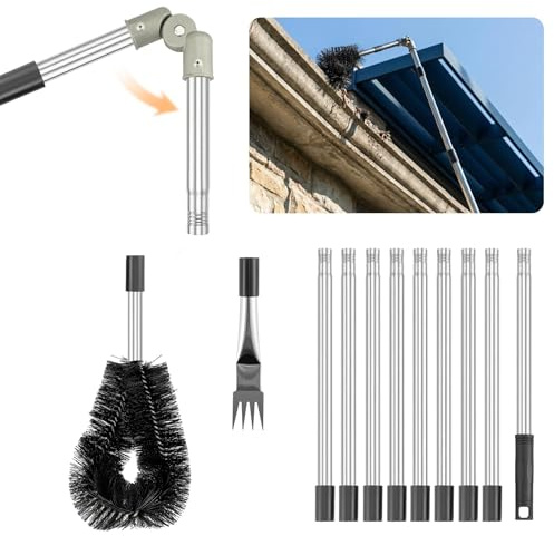 EVERGOODS 1PC 4M Telescopic Gutter Cleaner Tool Kit Adjustable Pole | 1pc 4m telescopic gutter cleaning kit with adjustable angle pole, brush and scoop for leaves, debris and spider webs removal