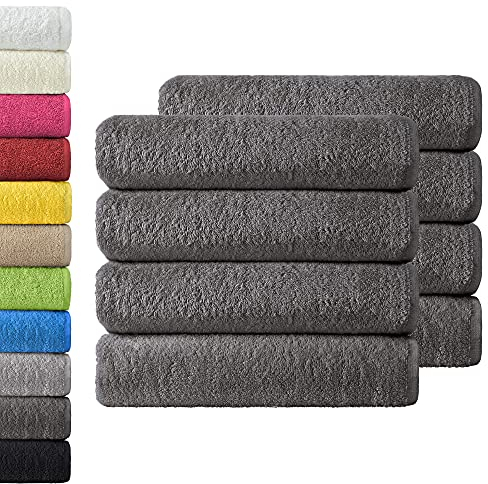 NatureMark 8er Spar-Pack Frottier Handtücher, Handtuch-Set, 50 x 100 cm, Anthrazit grau, 100% Baumwolle
