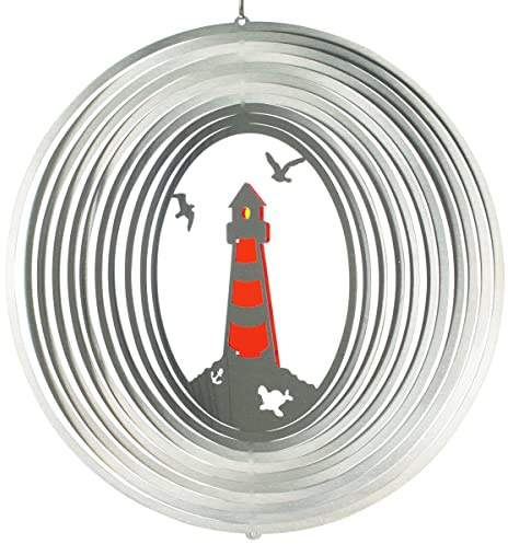 CIM Edelstahl Windspiel - Sun Dancer Mix Leuchtturm 300 rot - einzigartiger Materialmix - lichtreflektierend - Durchmesser: 30cm - inkl. Aufhängung