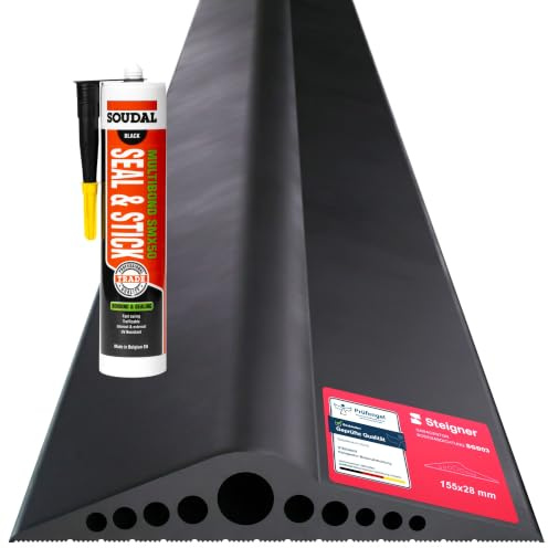 STEIGNER Soglia garage 2,5m in EPDM nero 28mm x 155mm SGD03 – Kit isolante con 1x colla di montaggio e guarnizione porta per diversi tipi di garage – Soglia antipioggia, isolamento termi