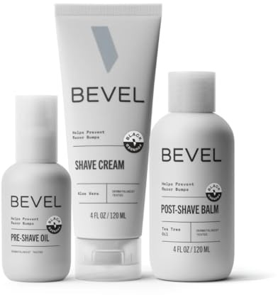Kit de afeitado para hombres por Bevel – Incluye aceite de preafeitado, crema de afeitar y bálsamo para después del afeitado, clínicamente probado para reducir la irritación de la piel y prevenir