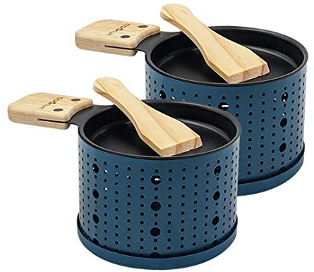 COOKUT - Lumi - Raclette mit Kerze - Schmelzen Sie Ihren Käse in 3 Minuten - Raclette Abend, Käsefondue, Picknick - Inklusive Holzspatel - 2er-Pack - Blau