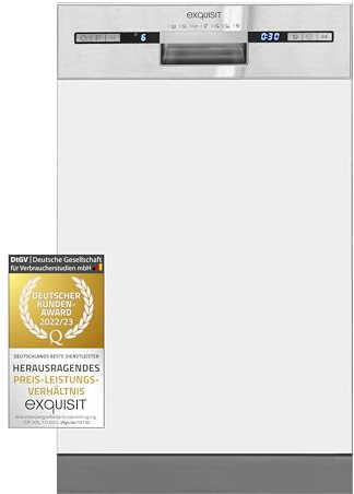Exquisit Geschirrspüler EGSP2109-EB-030E inox | Teilintegrierter Geschirrspüler 45 cm | LED | 9 Maßgedecke | Spülmaschine 45 cm teilintegriert