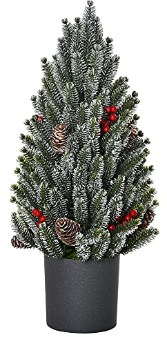 HOMCOM Mini Künstlicher Weihnachtsbaum 47 cm Tisch-Christbaum mit Schnee, 170 Spitzen Mini Christbaum mit Kunststoffsockel Beeren Weihnachtsdeko für drinnen Büro