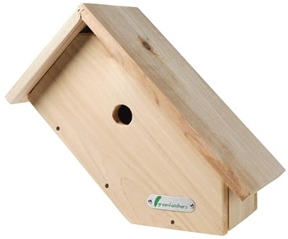 Green Feathers Wooden Side View Bird Box House For Outdoor Garden, 32mm Hole Ideal For A Variety Of Birds, Nestings Box (Side View Bird Box)