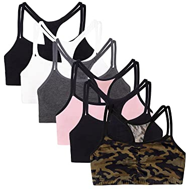 Fruit of the Loom Reggiseno Sportivo da Donna, in Cotone, Confezione Risparmio, Opaque, Petite Modern Camo/Bianco/Nero Tonalita/Blushing Rose con Nero/Antracite/Nero, 38
