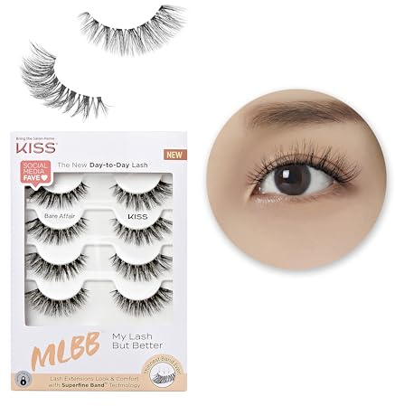 KISS My Lash But Better Fake Eyelashes Multipack – Bare Affair, 4-Pair Pack, Invisible, Lightweight, Reusable, Contact Lens Friendly, Voluminous, Comfortable | 8 Total