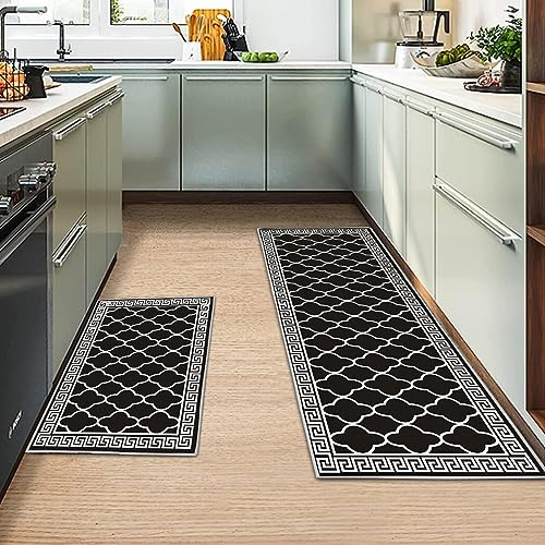 MIQEBX 2 Stück Küchenteppiche Rutschfestes Küchenmatten,küchenläufer waschbar rutschfest, küche Teppich Für Küche Wohnzimmer, Esszimmer, Badezimmer (Geometrisch G, 40x120cm+40x60cm) | Absorbiert Wasser und Öl, rutschfester Teppich für Küche, Wohnzimmer, Schlafzimmer oder Flur, weich und warm