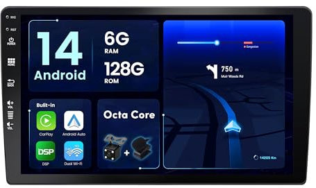 BXLIYER - [8-Core, 6G+128G] - Android 15 IPS Universal Autoradio Radio - sans Fil Carplay + Android Auto - LED Caméra + MIC - 2 Din 10.1 Pouce - DSP Dab Volant WLAN 360-CAM Fast-Boot AHD Bluetooth