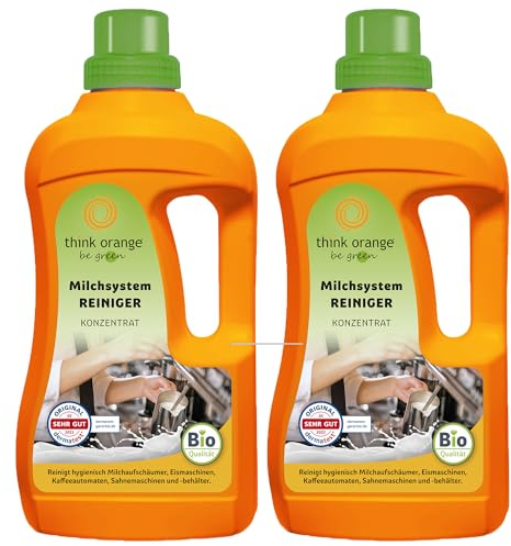 Bio Milchsystemreiniger Konzentrat 2x1000ml | für alle Marken | Milchaufschäumer-Reiniger | Konzentrat für über 100 Anwendungen | für Kaffeevollautomaten und Kaffee-Maschinen | think orange be green