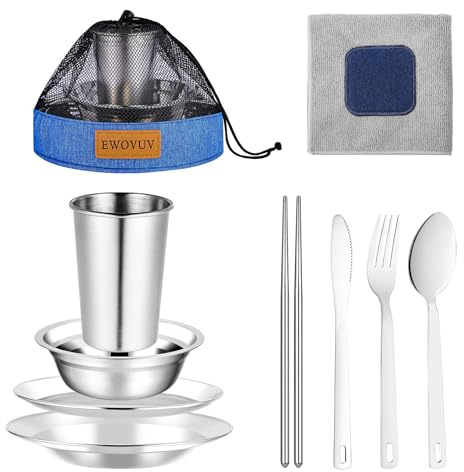 Kit da campeggio – per campeggio da 1 a 2 persone boy scout piatti da campeggio utensili da cucina accessori piatti piatti set da tavola all'aperto (1 persona set blu)