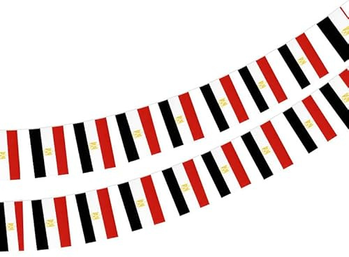 Drapeau de l'Egypte 40 pièces Drapeau Egypte Guirlande Egypte 11,4 m Fanions Egypte Drapeau national 14 x 21 cm pour décorations de bar