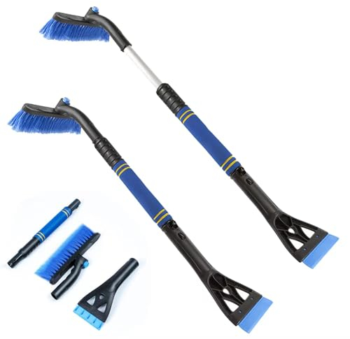 Abiemuce Raschiaghiaccio per Auto con Scopa, 3 in 1 Raschiaghiaccio per Auto, Spazzola da Neve Girevole a 360°, Raschiaghiaccio Rimovibile, Raschietto da Neve e Spazzola Estensibile - Blu