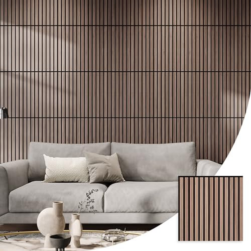 2 x Walnut Acoustic Wood Veneer MDF Slat Panels 52 x 52 cm Interior Walls Décor