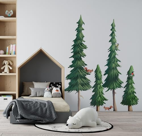 Große Bäume Wandtattoo Wald Wandaufkleber Tiere XXL Wandtattoo Laubbäume Aufkleber fürs Kinderzimmer