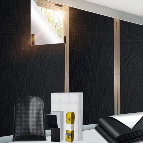 PChero 100% Fenster Verdunkelung, 2 Stück 300x145cm Schwarz Verdunkelungsrollo Dachfenster Ohne Bohren Verdunklungsfolie Lichtundurchlässig Verdunklungsstoff für Fenster Abdunkeln Innen