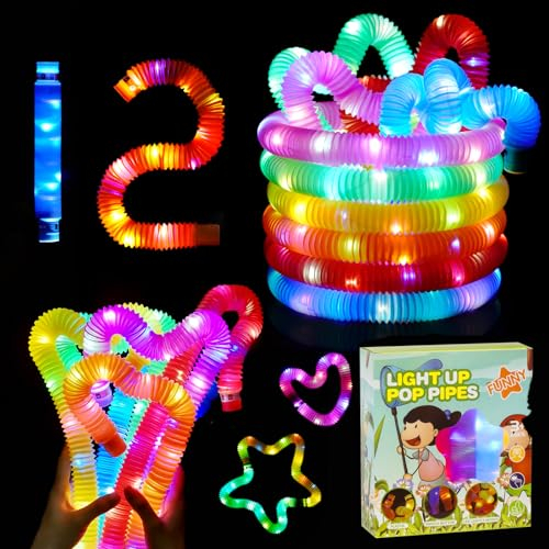 SUPRBIRD 12pcs Pop Tube LED Couleur, Mini Jouets Sensoriels, Tuyau Extensible pour Soulager le Stress, Fournitures de Fête Lumineuses