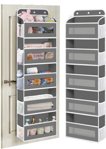 KYEVIS Over The Door Organizer Storage, 5 Shelves Door Organizer Hanging with 10 Mesh Pockets, Behind Door Storage - Ideal for Newborn, Nursery, and Baby Essentials Daily Use（Dark Gray）