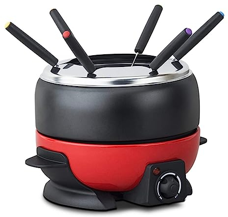GJPDPZ Elektrisk fonduegrytset, choklad/ostsmältgryta, med 6 färgkodade gafflar, temperaturkontroll, för ostfonduer eller chokladfondue, för buffé- och festbord