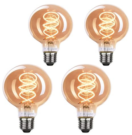 Y.W.Licht LED Filament Lampe G80 E27 Dimmbar Warmweiß 2700K 6W Nostalgie Beleuchtung Retro Vintage Edison Glühbirne Goldfarbig Glas Antike Glühfaden für Nostalgie Beleuchtung Café Bar Deko 4 Stück