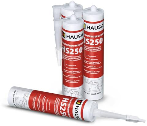 Silicone haute température HS250 Colle et mastic professionnel pour joints pour températures jusqu'à 305°C Étanchéité de moteurs automobiles, industriels et marins 4x310ml (Rouge) HAUSA