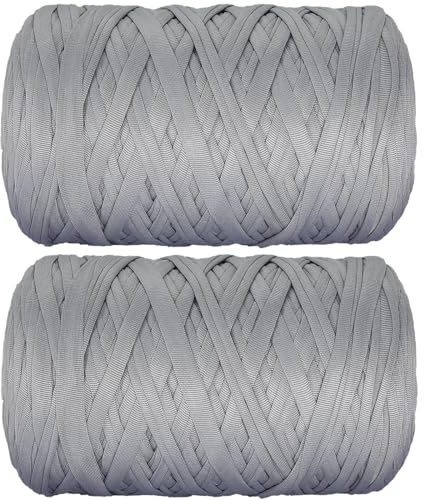 SIMEIQI 800g T-Shirt-Garn (2x400g) Häkeln, dickes Spaghetti-Garn Grau | Elastisches Garn für DIY-Häkelprojekte wie Handtaschen, Körbe, Kissen und andere Heimdekoration