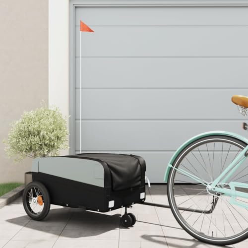 Tidyard Remorque de vélo Noir 30 kg Fer, Remorque Chariot à vélo, Chariot de Transport, Multifonctionnel Remorque de Transport pour Camping, Trekking