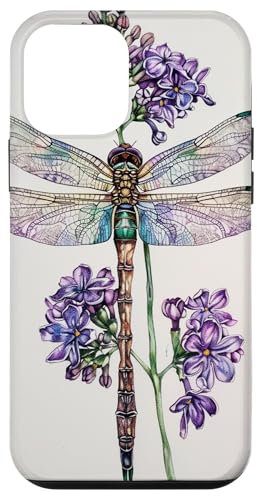 Custodia per iPhone 12 mini libellula floreale con fiori lilla e foglie