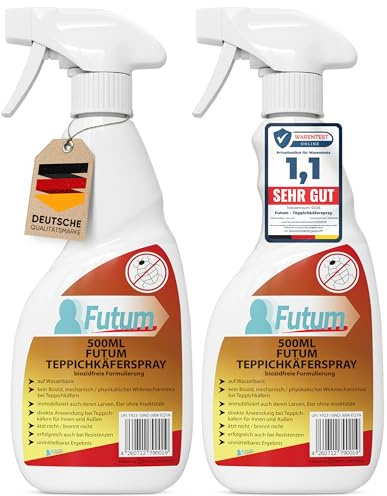 FUTUM Teppichkäfer-Mittel 2x500ml – mechanische Wirkung gegen Teppichkäfer Zuhause – Effektives Mittel bei Käfer Problemen im Haus – biozidfreie Teppichkäfer Lösung