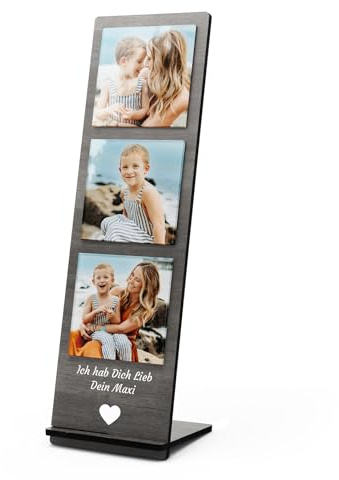 CHRISCK design Edler Fotoständer aus Holz - personalisierte Geschenke für Partner Freund Freundin - Foto Geschenke für Mama Muttertag Familie Oma Opa - Fotoaufsteller Bilderrahmen Fotocollage