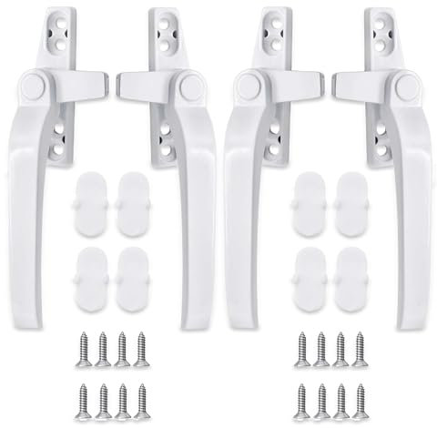 4 PCS Window Handles for Windows, Window Handle Replacement Kit, Double Glazing Window Handles Suitable for Replacement Window Handles and Sliding Door Handle (White)