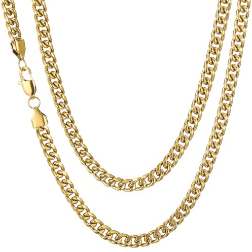 HSWYFCJY Halskette Herren Klassische Panzerkette Silber Gold Schwarz Kubanische Kette 3/4/5/6/7/8mm Edelstahl Hip-Hop Halskette Länge 45-65cm Schmuck Geschenke für Männer Damen