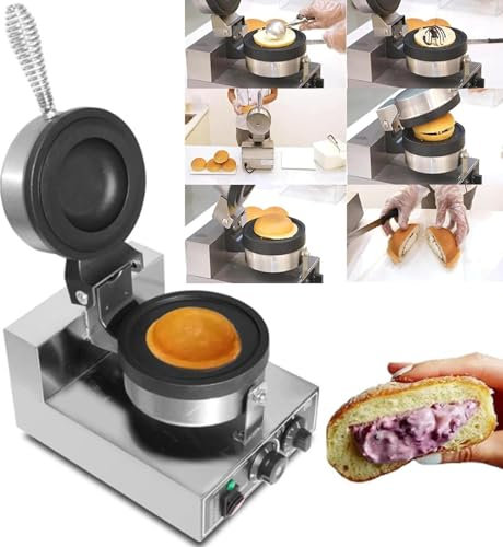 Macchina Per Waffle Per Hamburger Commerciale,Macchina Per Waffle Per Hamburger Pressa Elettrica Antiaderente Da 1300W, Macchina Waffle Uova A Bolle,Controllo Della Temperatura 50 A 300 ℃,Silver