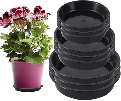 Ezranova Plant Pot Saucers, 9 Pcs Black Plant Saucer Waterproof Plant Tray Flower Pot Drip Tray for Indoor Outdoor Garden Plants (14 cm/18cm/21cm)
