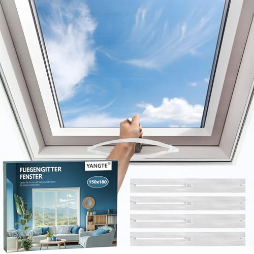 YANGTE Lot de 4 moustiquaires blanches pour fenêtre de toit - 150 x 180 cm - Découpables sans perçage - Avec bande Velcro autocollante et fermeture éclair